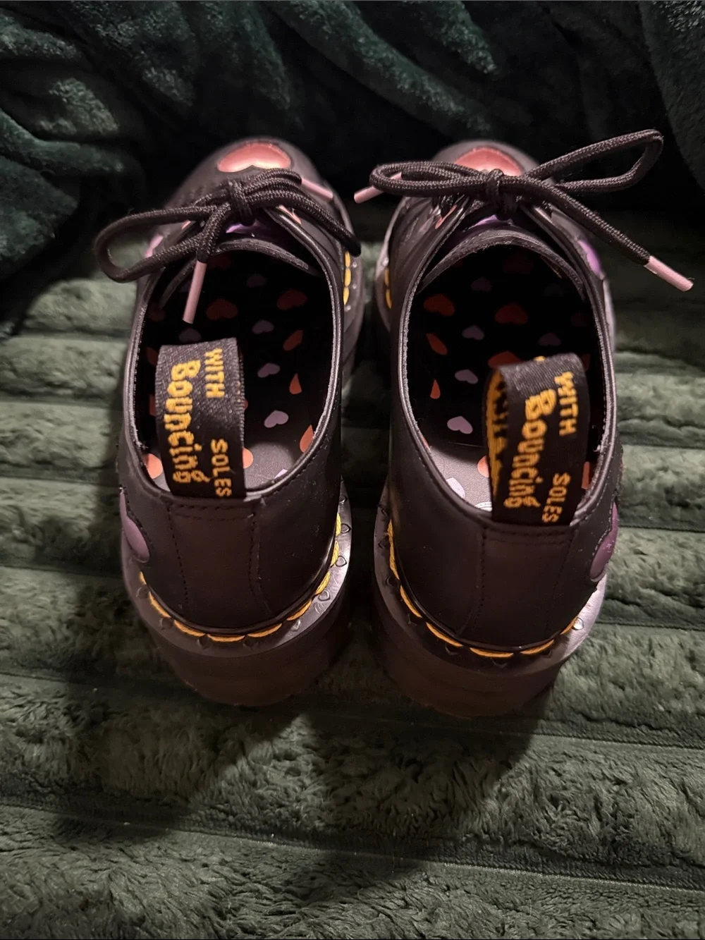 Dr. Martens Women’s Black Leather Heart Oxford Shoes - Pink Heart Detail